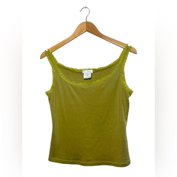 Vintage Y2K Ruffle Trim Green Tank Top Womens Size Medium - Picture 1 of 4
